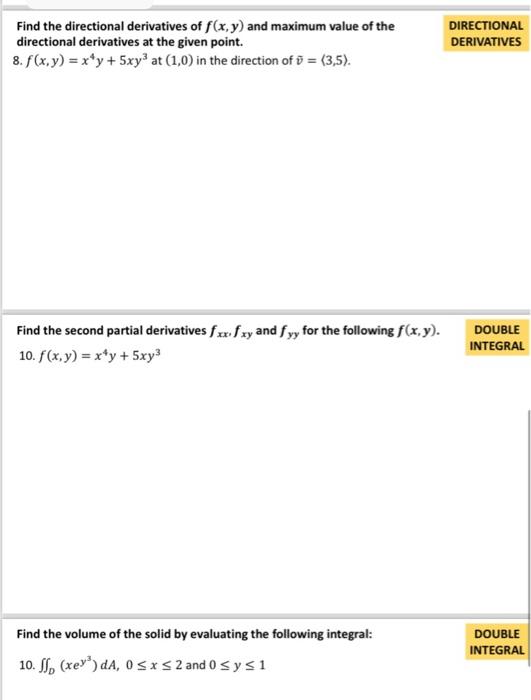 Solved Find The Directional Derivatives Of F X Y And