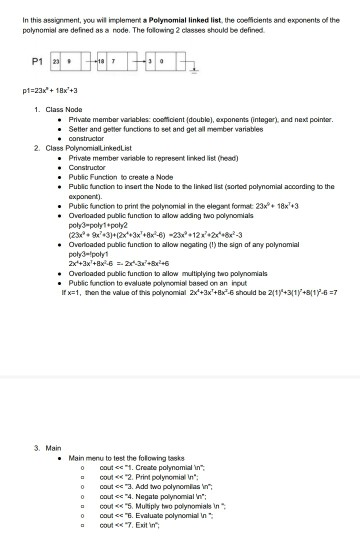 In this assignment, you will implement a Polynomial | Chegg.com