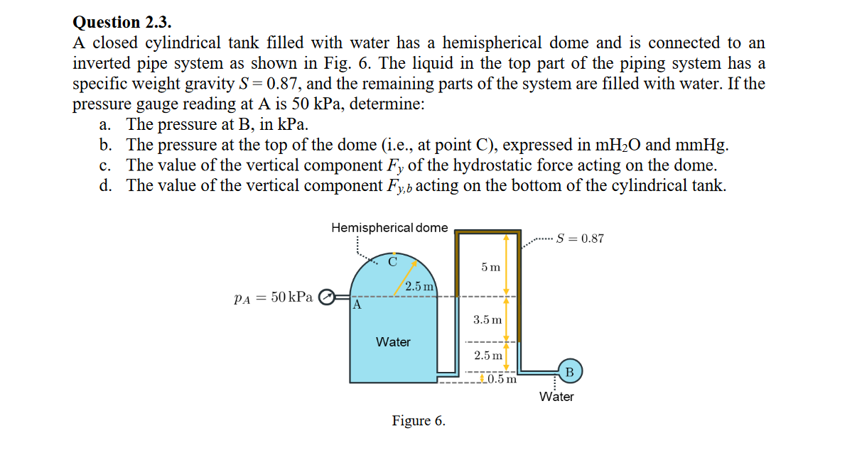 Solved Question 2.3.A Closed Cylindrical Tank Filled With | Chegg.com