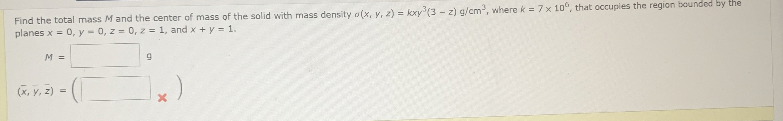 Solved Find the total mass M ﻿and the center of mass of the | Chegg.com