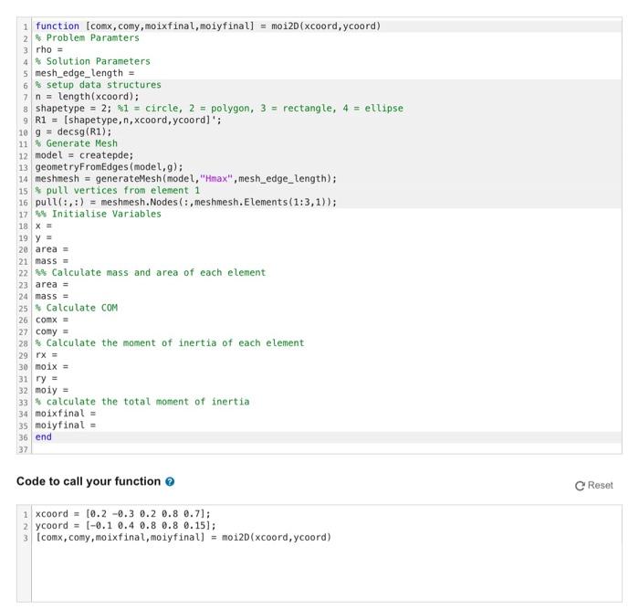 Solved matlab Matlab1-Calculate the moment of inertia of the | Chegg.com
