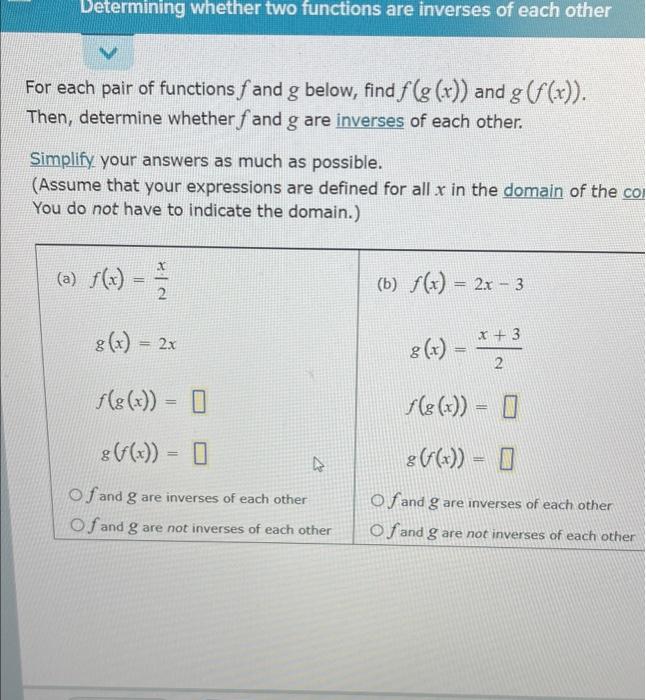 Solved Determining Whether Two Functions Are Inverses Of