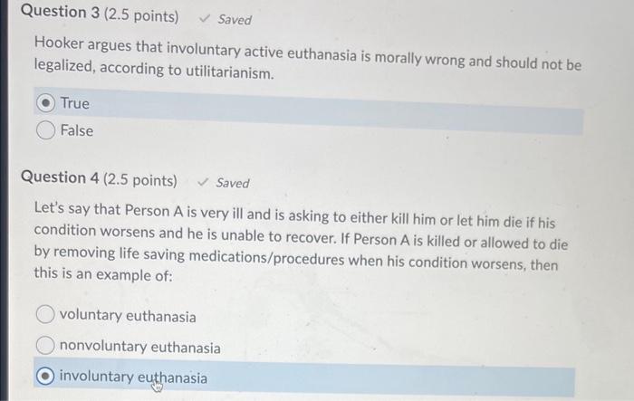 Solved Hooker argues that involuntary active euthanasia is | Chegg.com