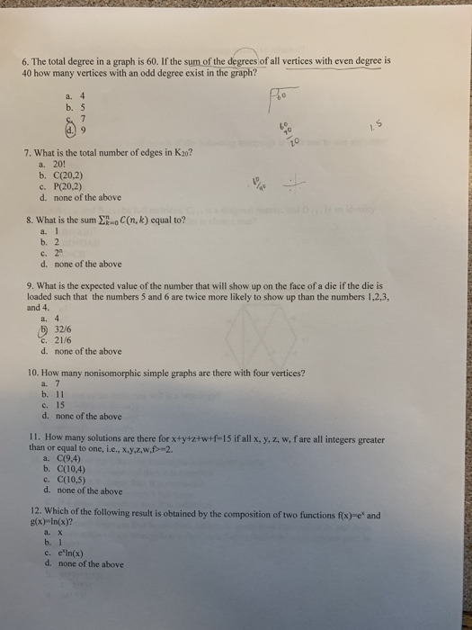 Solved 6 Total Degree Graph 60 Sum Degrees Vertices Even Degree 40 Many Vertices Odd Degree Exist Q