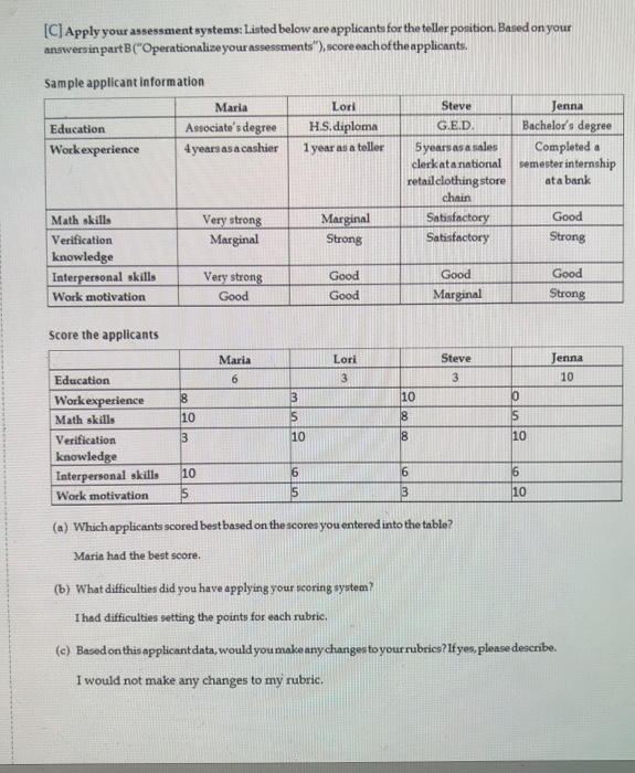 Employee Selection Exercise [A] Choose the selection