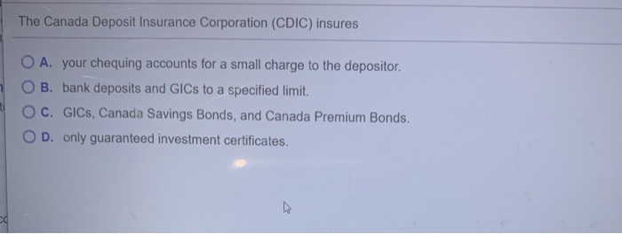 Solved The Canada Deposit Insurance Corporation Cdic In