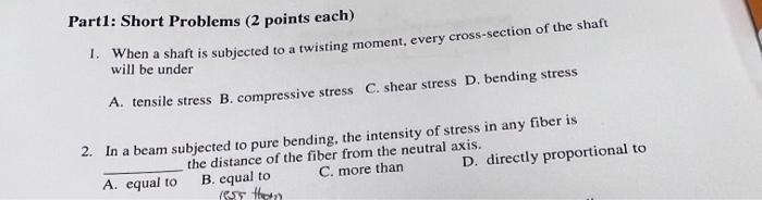 Solved Part1: Short Problems ( 2 points each) 1. When a | Chegg.com