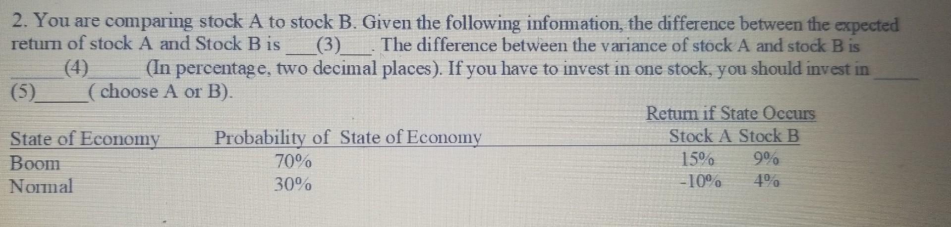 Solved 2. You Are Comparing Stock A To Stock B. Given The | Chegg.com