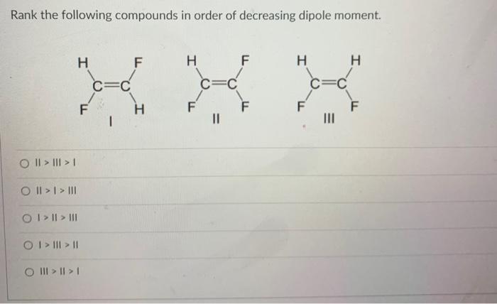 Solved Rank The Following Compounds In Order Of Decreasing 3966