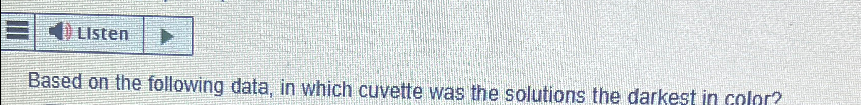 Based on the following data, in which cuvette was the | Chegg.com