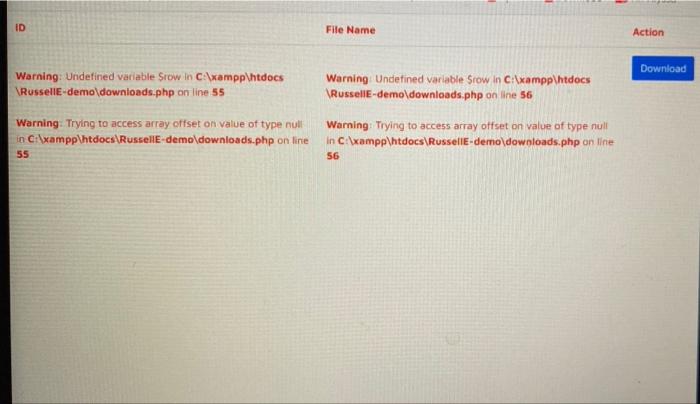 Solved Id File Name Action Download Warning: Undefined | Chegg.Com