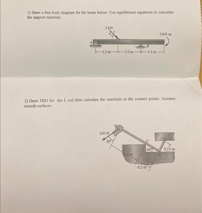 Solved 1) Draw A Free Body Diagram For The Beam Below. Use | Chegg.com