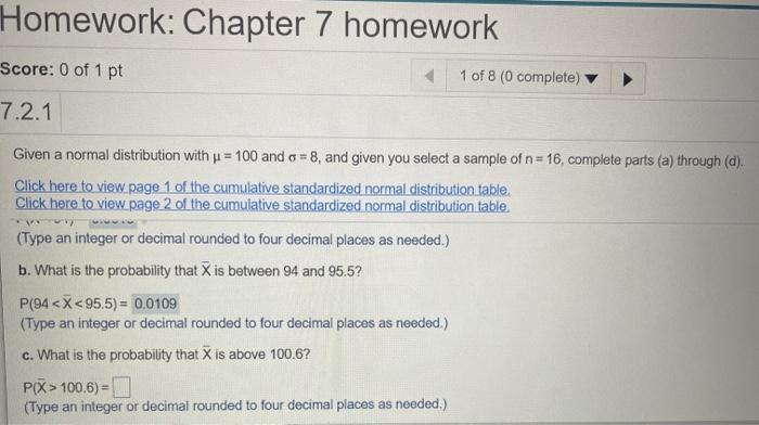 Solved Homework: Chapter 7 homework Score: 0 of 1 pt 1 of 8 | Chegg.com