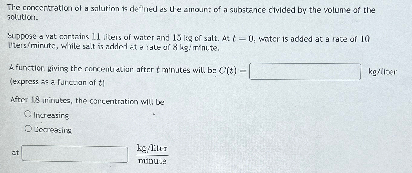 Solved The concentration of a solution is defined as the | Chegg.com