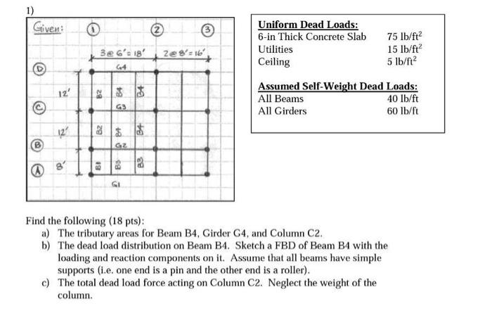 Solved 1) Given: O (2 3 Uniform Dead Loads: 6-in Thick | Chegg.com