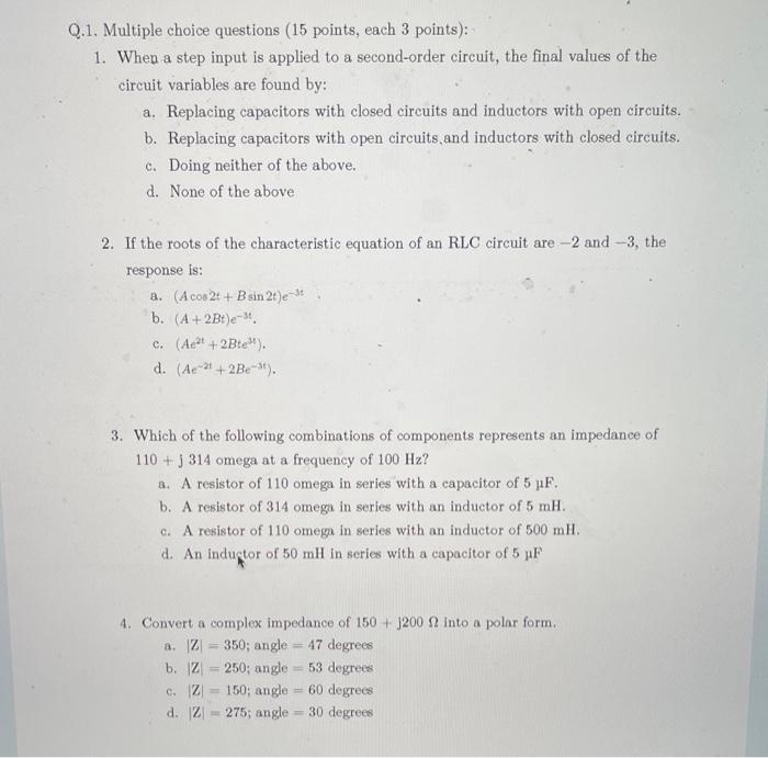 Solved Q.1. Multiple choice questions (15 points, each 3 | Chegg.com