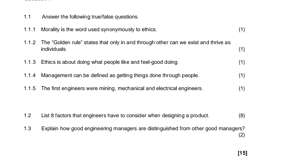 Solved 1.1 ﻿Answer the following true/false questions.1.1.1