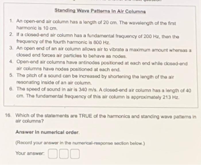 Solved Standing Wave Patterns In Alr Columns 1. An open-end | Chegg.com