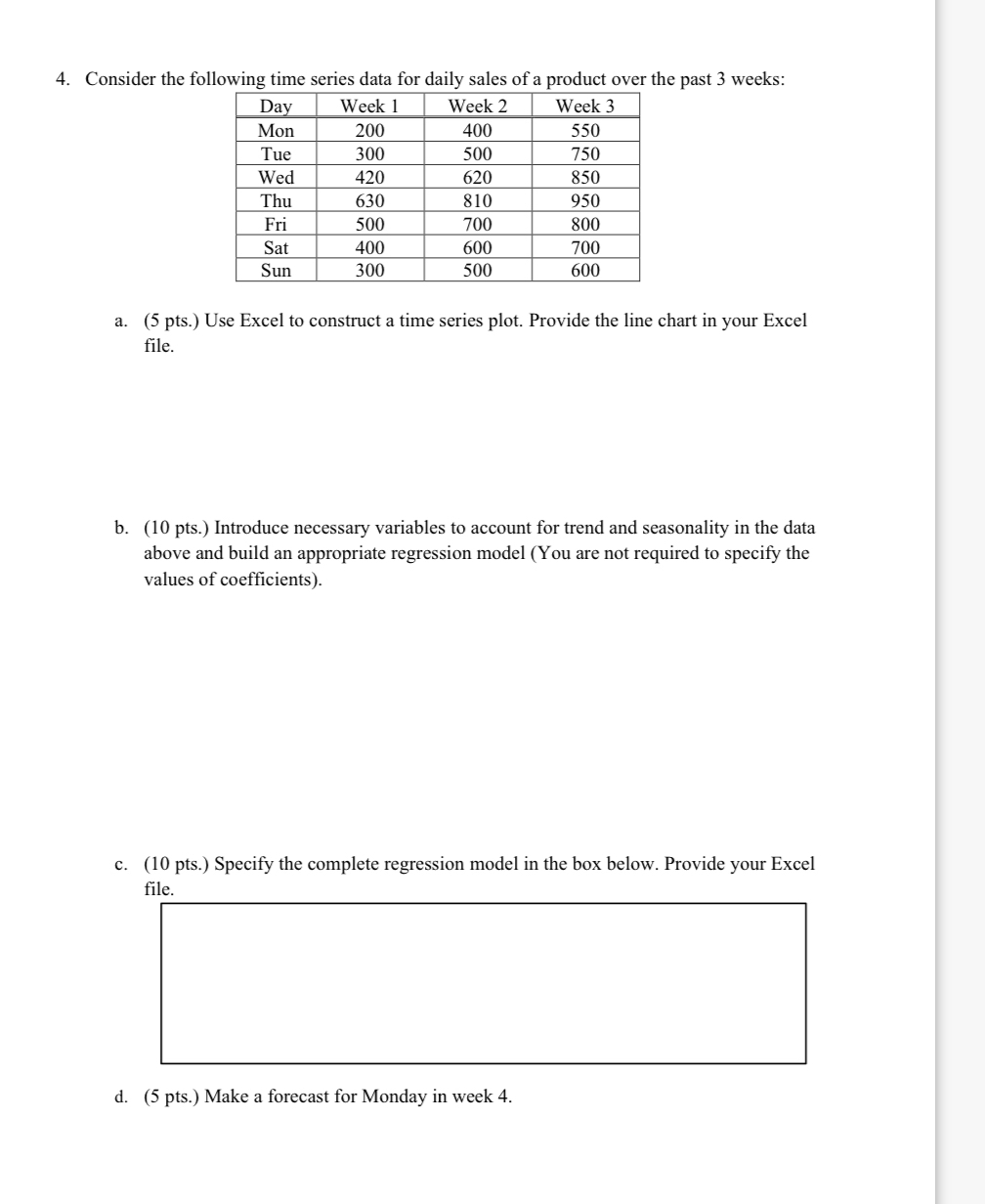 Solved Consider the following time series data for daily | Chegg.com