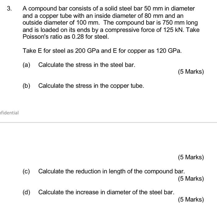 Solved 3. A compound bar consists of a solid steel bar 50 mm | Chegg.com