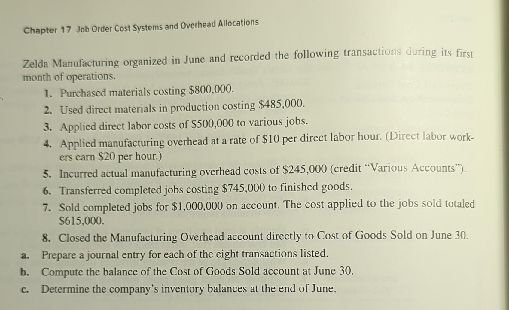 Solved Chapter 17 Job Order Cost Systems And Overhead | Chegg.com