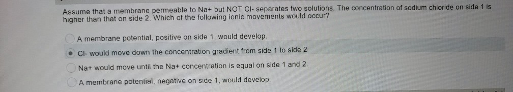 Solved Assume that a membrane permeable to Na+ but NOT CI- | Chegg.com