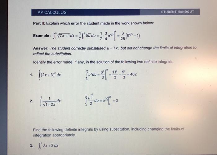 Solved AP CALCULUS STUDENT HANDOUT Part II: Explain which | Chegg.com