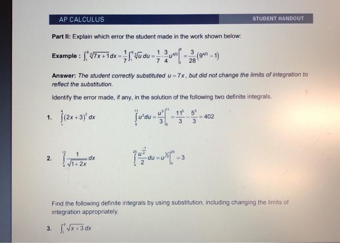 Solved AP CALCULUS STUDENT HANDOUT Part II: Explain Which | Chegg.com