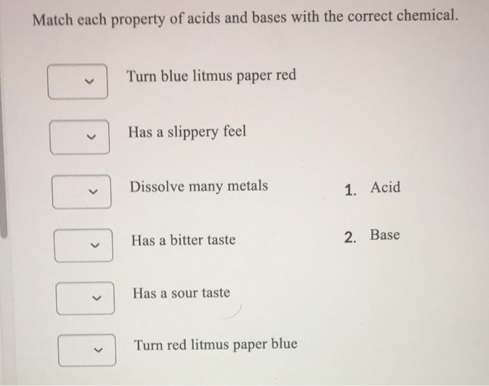 Solved Match each property of acids and bases with the | Chegg.com