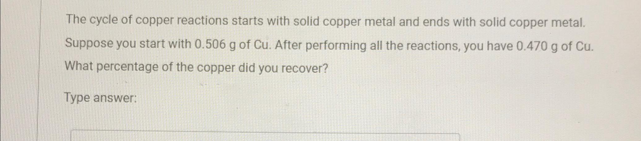 Solved The Cycle Of Copper Reactions Starts With Solid | Chegg.com