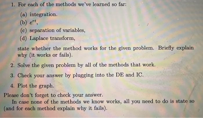 1. For each of the methods we've learned so far: (a) | Chegg.com