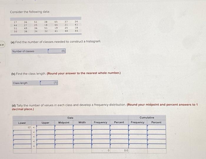 Solved Consider the following data: (a) Find the number of | Chegg.com