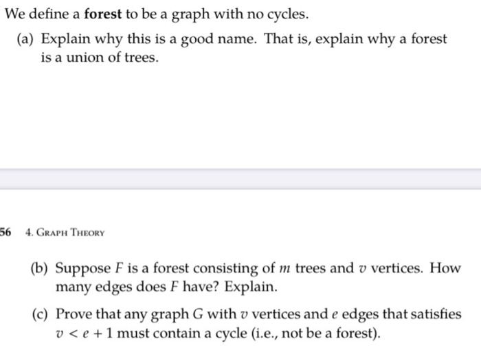 Solved We define a forest to be a graph with no cycles. (a)