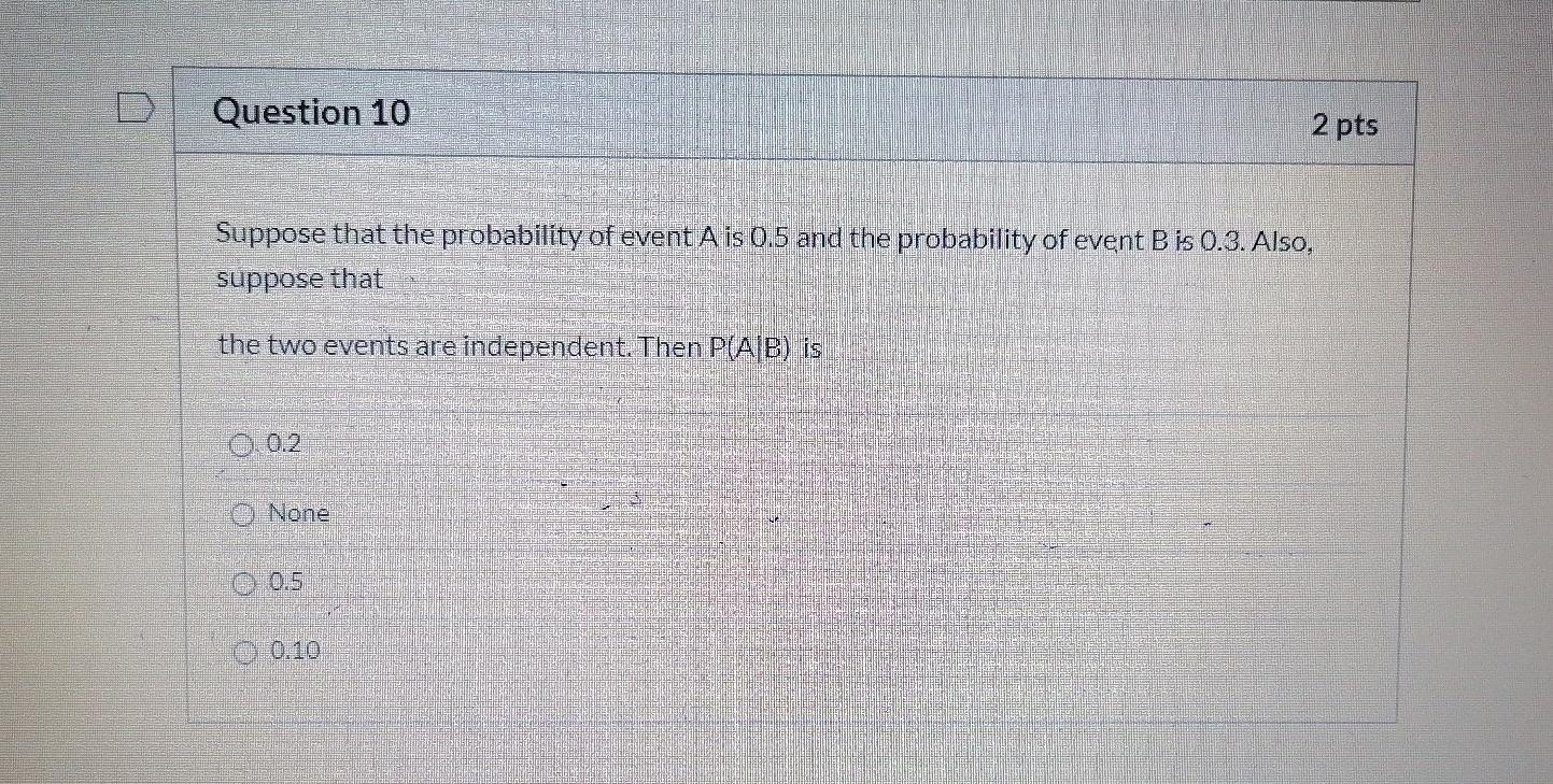 Solved D Question 10 2 pts Suppose that the probability of | Chegg.com