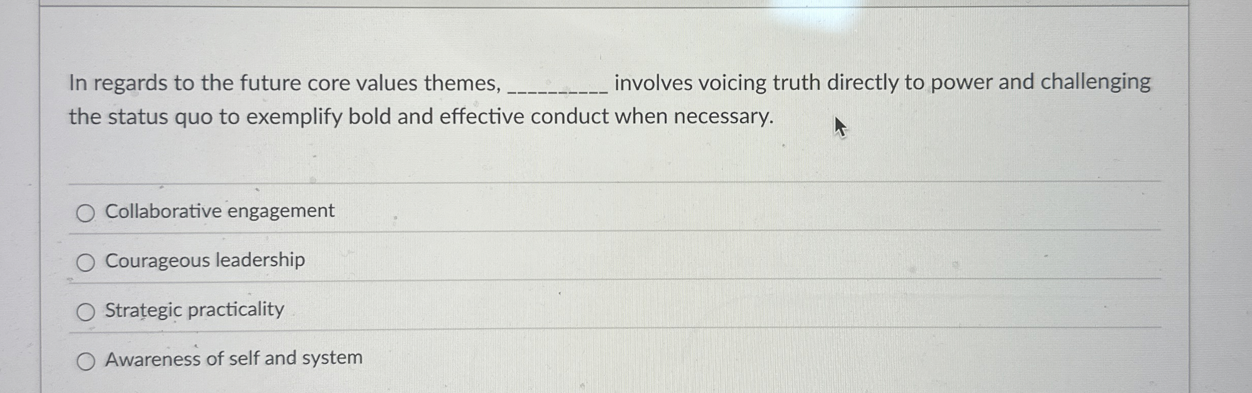 Solved In regards to the future core values themes, q, | Chegg.com