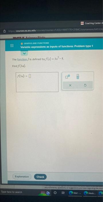 Solved The function f is defined by f(x)=3x2−5. Find f(3a). | Chegg.com