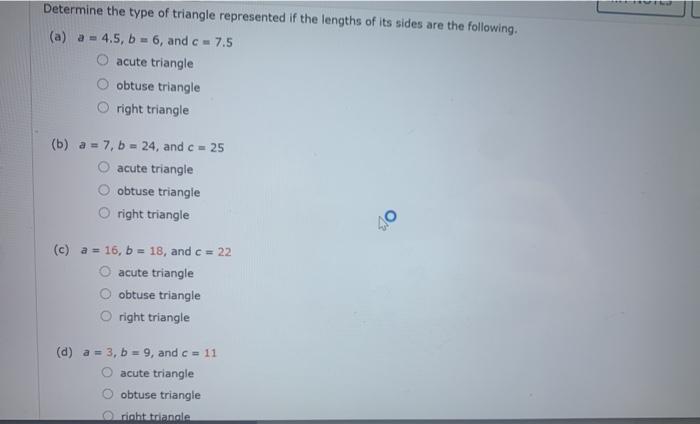 Solved Determine the type of triangle represented if the | Chegg.com