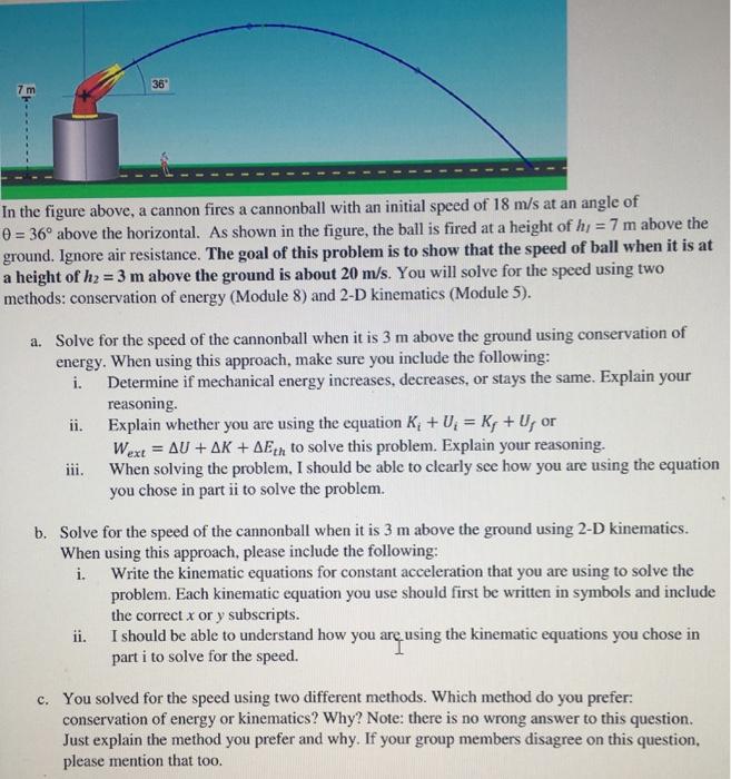 Solved 36 In the figure above, a cannon fires a cannonball