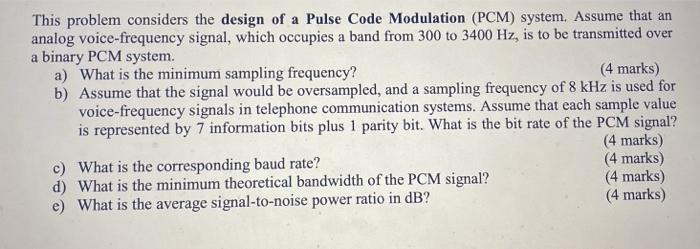 Solved This problem considers the design of a Pulse Code | Chegg.com