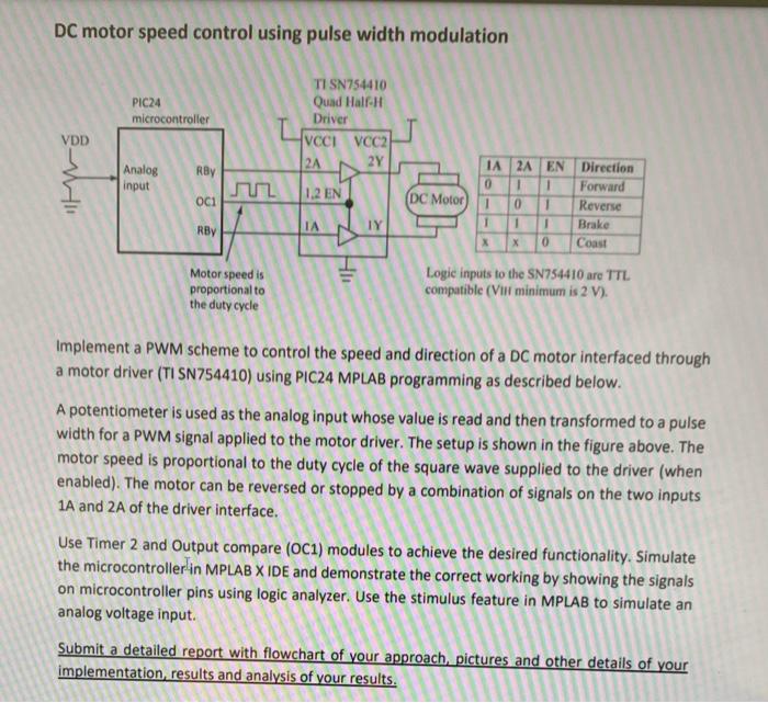 DC motor speed control using pulse width modulation | Chegg.com