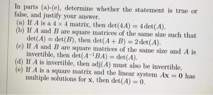 Solved In parts (a)-(e), determine whether the statement is | Chegg.com