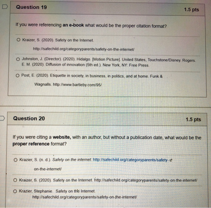 D Question 17 1.5 pts Select the journal article | Chegg.com