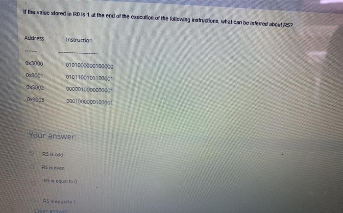 Solved If the value stored in RO is 1 at the end of the | Chegg.com