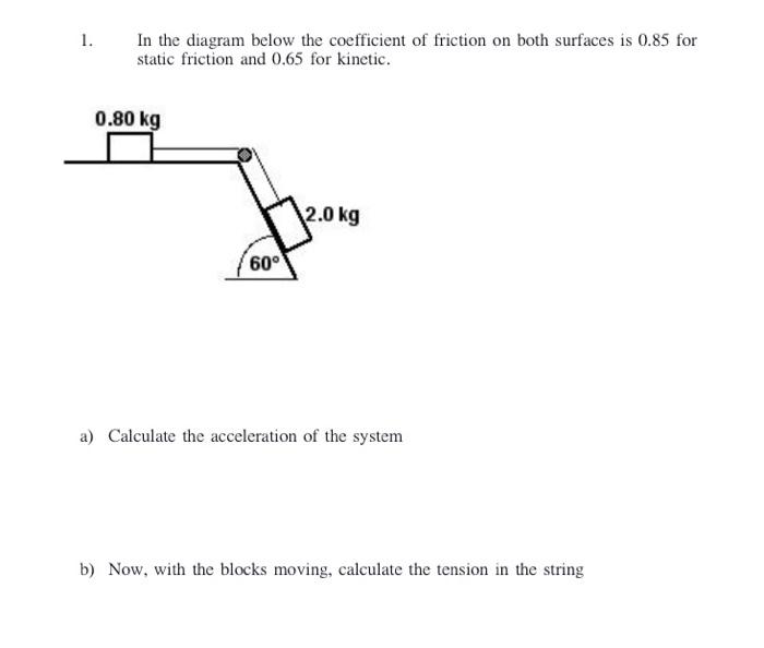 Solved 1. In the diagram below the coefficient of friction | Chegg.com