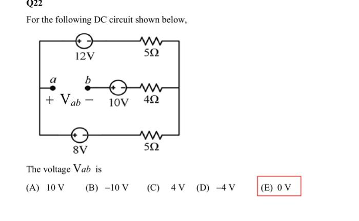 Solved For The Following DC Circuit Shown Below, The Voltage | Chegg.com