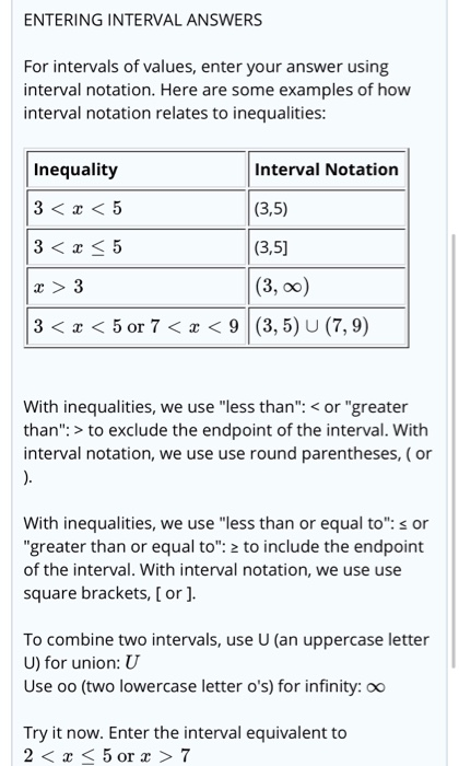 Solved ENTERING INTERVAL ANSWERS For intervals of values, | Chegg.com