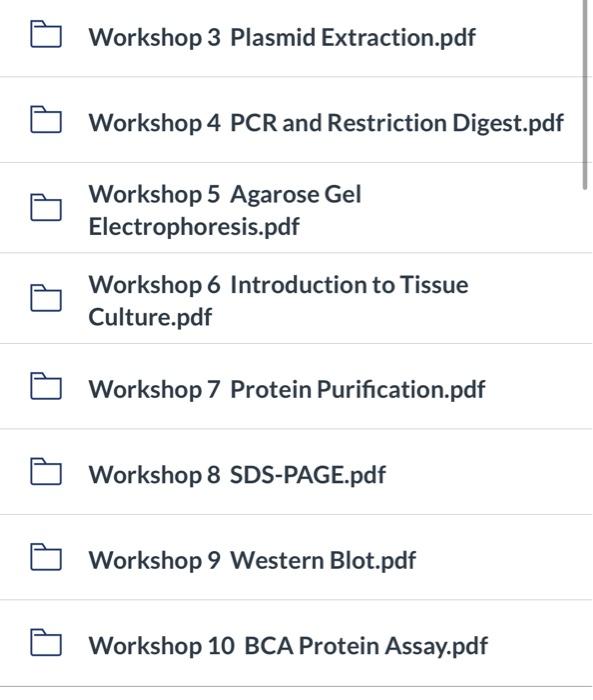 Solved Workshop 3 Plasmid Extraction.pdf Workshop 4 PCR and | Chegg.com