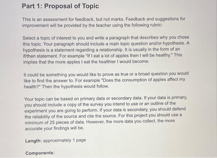 Solved Part 1: Proposal of Topic This is an assessment for | Chegg.com