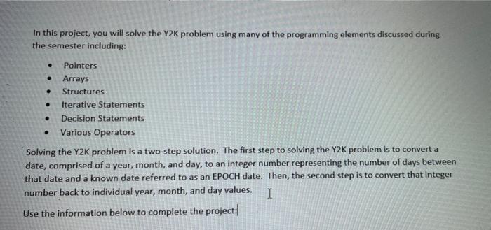 Solved In this project, you will solve the Y2K problem using | Chegg.com