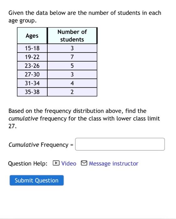 Solved Given the data below are the number of students in | Chegg.com